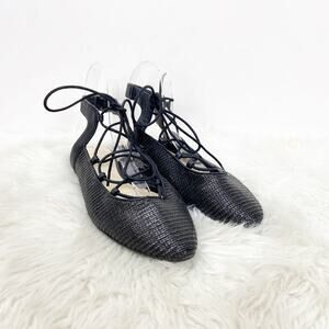 Nine West 9.5 M Womens Black Faux Leather Fabia Lace-up Flats